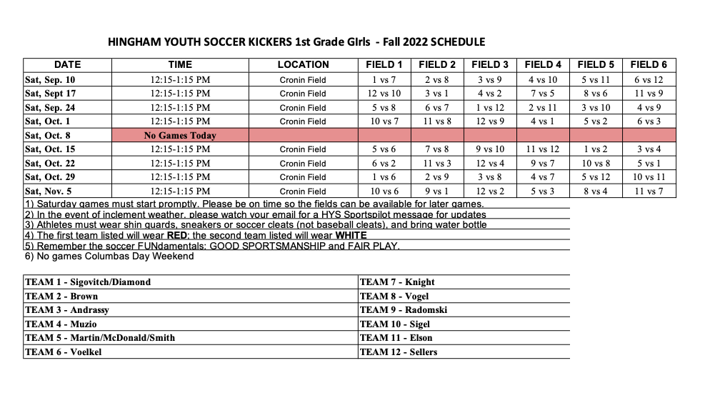 HYS Kickers 1 Girls Fall 2022